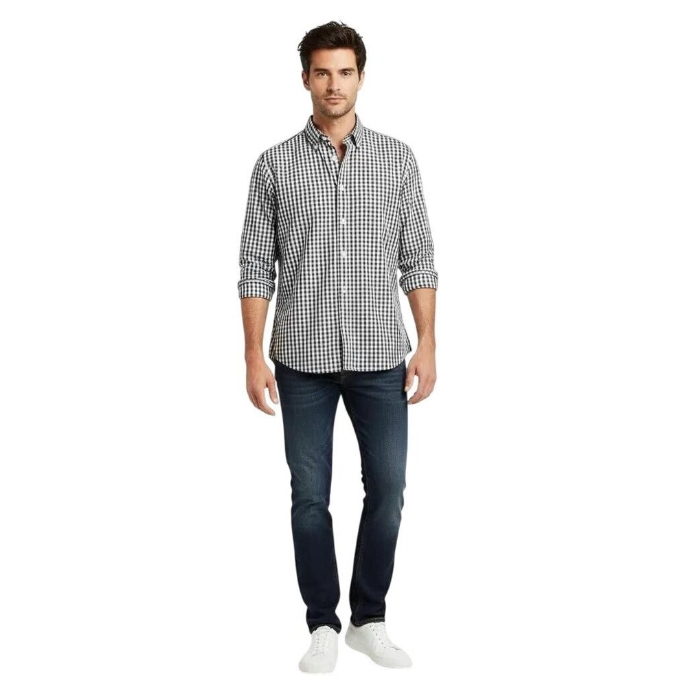 Peter Millar Crown Soft Black/White Plaid Cotton-Silk Button-Down Shirt Medium
